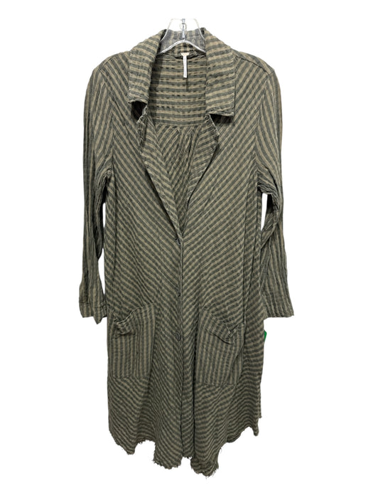 Free People Size XS Green & Gray Long Sleeve Striped Button Front Collar Jacket Green & Gray / XS