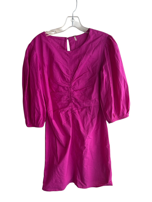 Free People Size S Pink 100% Cotton Round Neck Half Sleeve Mini Dress Pink / S