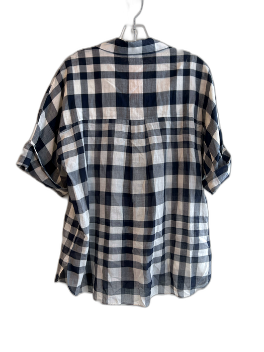 Theory Size S Gray & Ivory Cotton Collared Button Up Short Sleeve Plaid Top Gray & Ivory / S