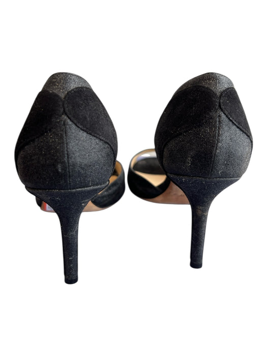 Jimmy Choo Shoe Size 37 Black Leather Suede Detail Peep Toe Glitter Shoes Black / 37