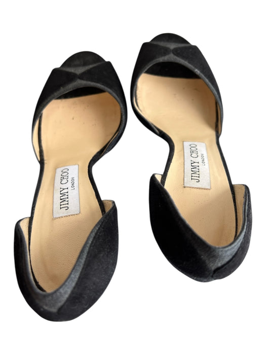 Jimmy Choo Shoe Size 37 Black Leather Suede Detail Peep Toe Glitter Shoes Black / 37