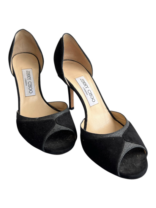 Jimmy Choo Shoe Size 37 Black Leather Suede Detail Peep Toe Glitter Shoes Black / 37