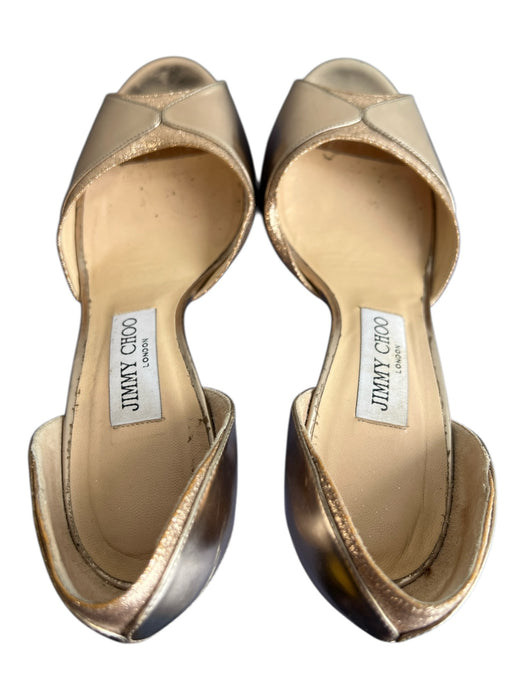 Jimmy Choo Shoe Size 37 Gold Leather Suede Detail Peep Toe Glitter Shoes Gold / 37