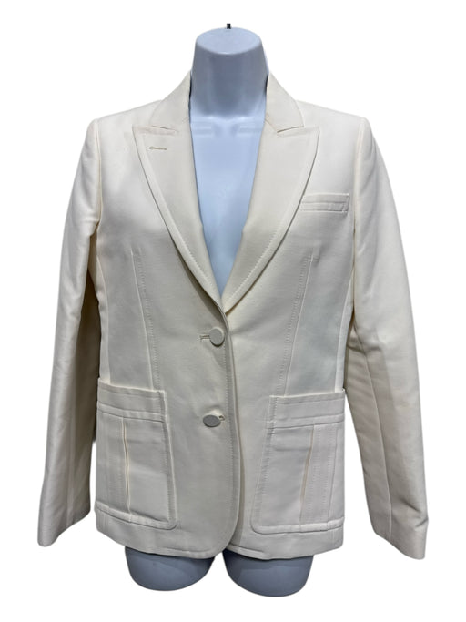 Gucci Size 40 Ivory cotton & polyamide 2 Buttons Shoulder Pads Lapel Jacket Ivory / 40