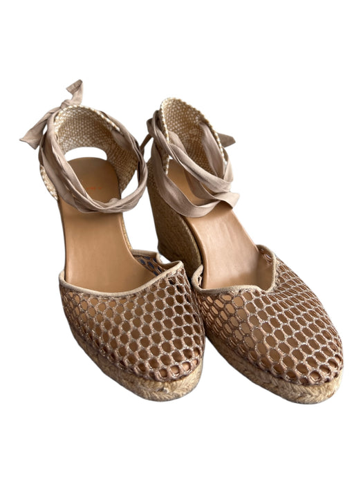 Castaner Shoe Size 38 Beige Woven Almond Toe Wedge Espadrille Tie Ankle Shoes Beige / 38