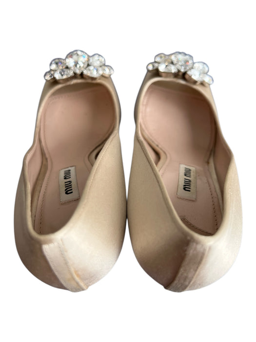 Miu Miu Shoe Size 37.5 Champagne Satin Peep Toe Rhinestone Stiletto Shoes Champagne / 37.5