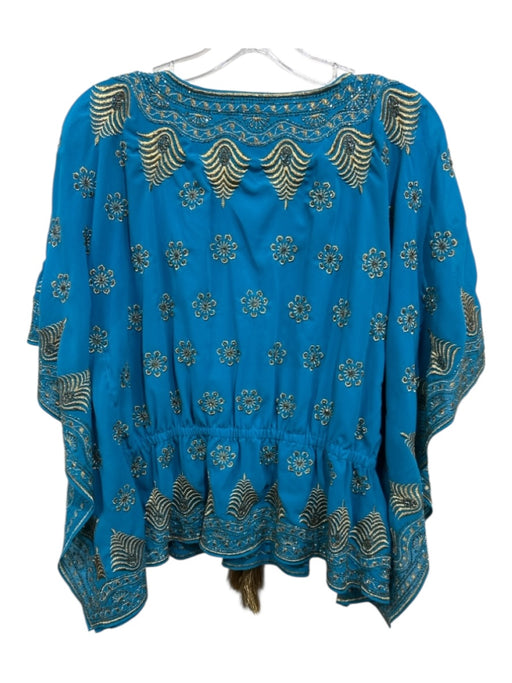 Alice + Olivia Size M Blue & Gold Polyester Beaded Embroidered Sleeveless Top Blue & Gold / M