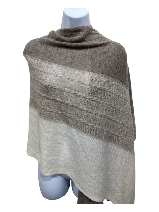 No Brand Ivory & Brown Wool & Cashmere Fox Fur Pom Pom Knit scarf Ivory & Brown / One Size