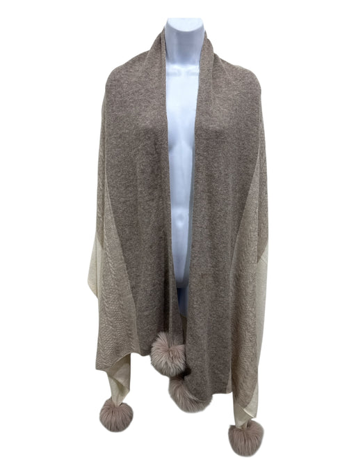 No Brand Ivory & Brown Wool & Cashmere Fox Fur Pom Pom Knit scarf Ivory & Brown / One Size