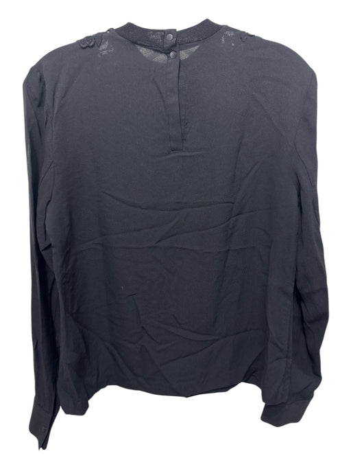 A.L.C. Size 4 Black Silk Crochet Lace Long Sleeve Bib Front Top Black / 4