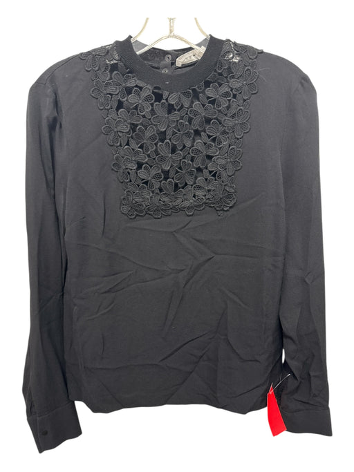 A.L.C. Size 4 Black Silk Crochet Lace Long Sleeve Bib Front Top Black / 4