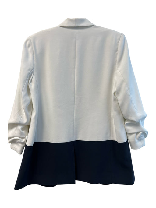 Joie Size 4 White & Blue Polyester Scrunched sleeves Open Front Lapel Jacket White & Blue / 4