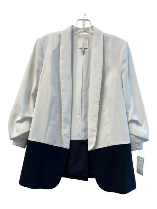 Joie Size 4 White & Blue Polyester Scrunched sleeves Open Front Lapel Jacket White & Blue / 4
