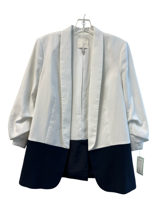 Joie Size 4 White & Blue Polyester Scrunched sleeves Open Front Lapel Jacket White & Blue / 4