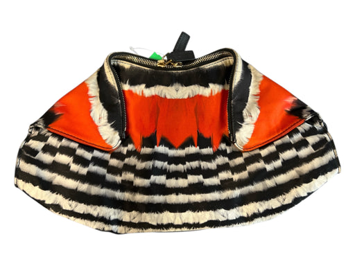 Alexander McQueen Black, White & Orange Print Feather Print double zip Bag Black, White & Orange Print / Small