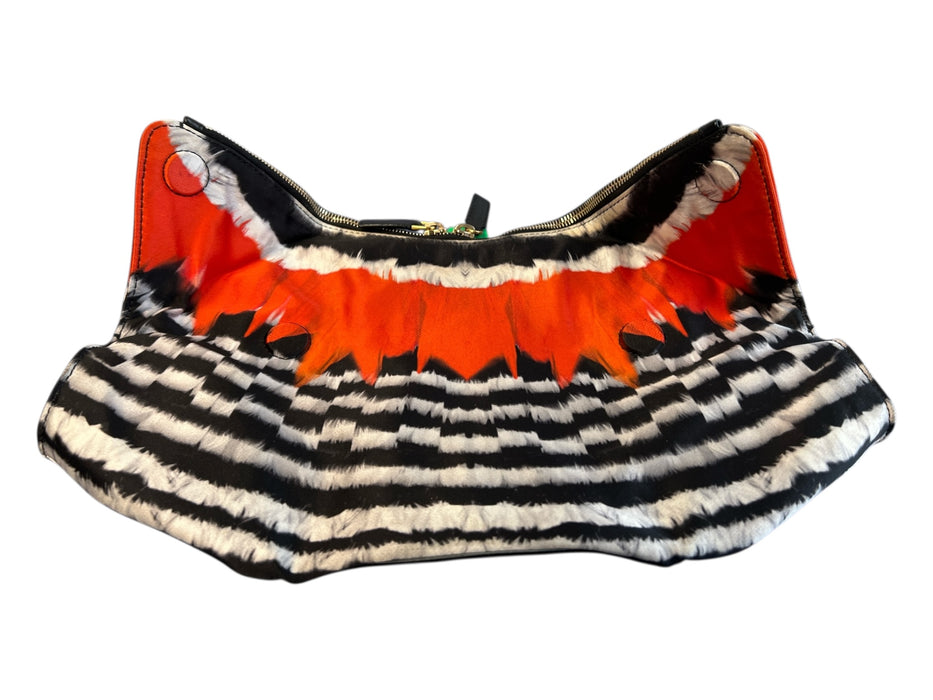Alexander McQueen Black, White & Orange Print Feather Print double zip Bag Black, White & Orange Print / Small