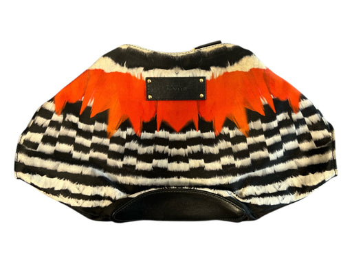 Alexander McQueen Black, White & Orange Print Feather Print double zip Bag Black, White & Orange Print / Small