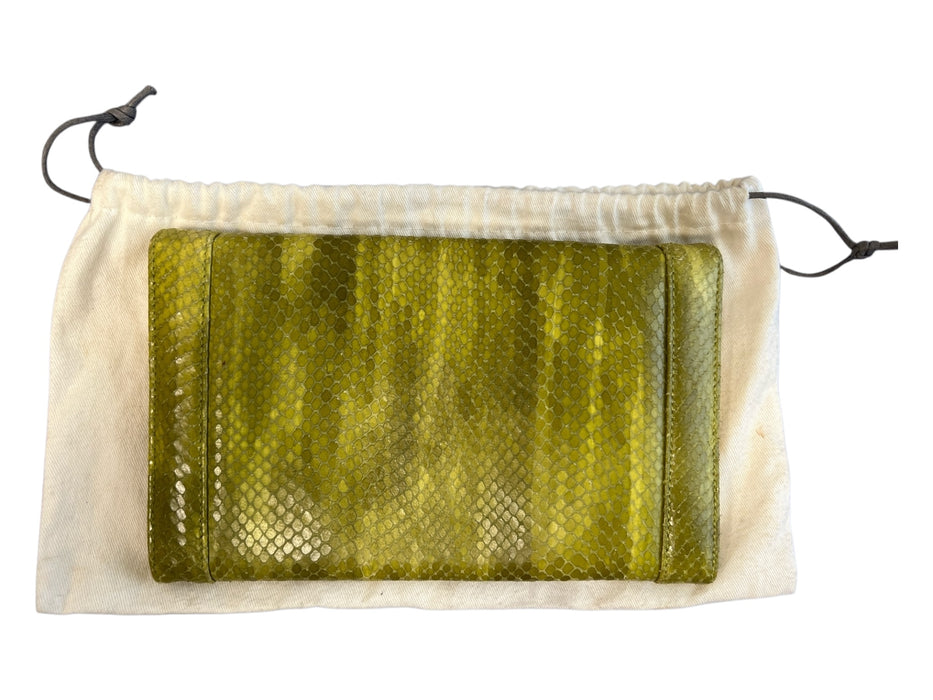 Jason Wu Lime Green Snakeskin Fold Over Snap Closure silver hardware Clutch Bag Lime Green / Small