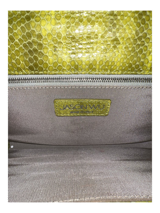 Jason Wu Lime Green Snakeskin Fold Over Snap Closure silver hardware Clutch Bag Lime Green / Small
