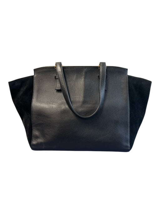 Furla Black Leather & Suede Single Strap Gold Hardware Top Zip Bag Black / Large