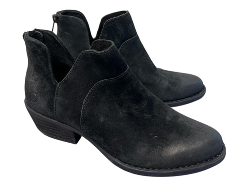 Born Shoe Size 6 Black Suede Back Zip Stack Ankle Almond Toe Cut Outs Booties Black / 6
