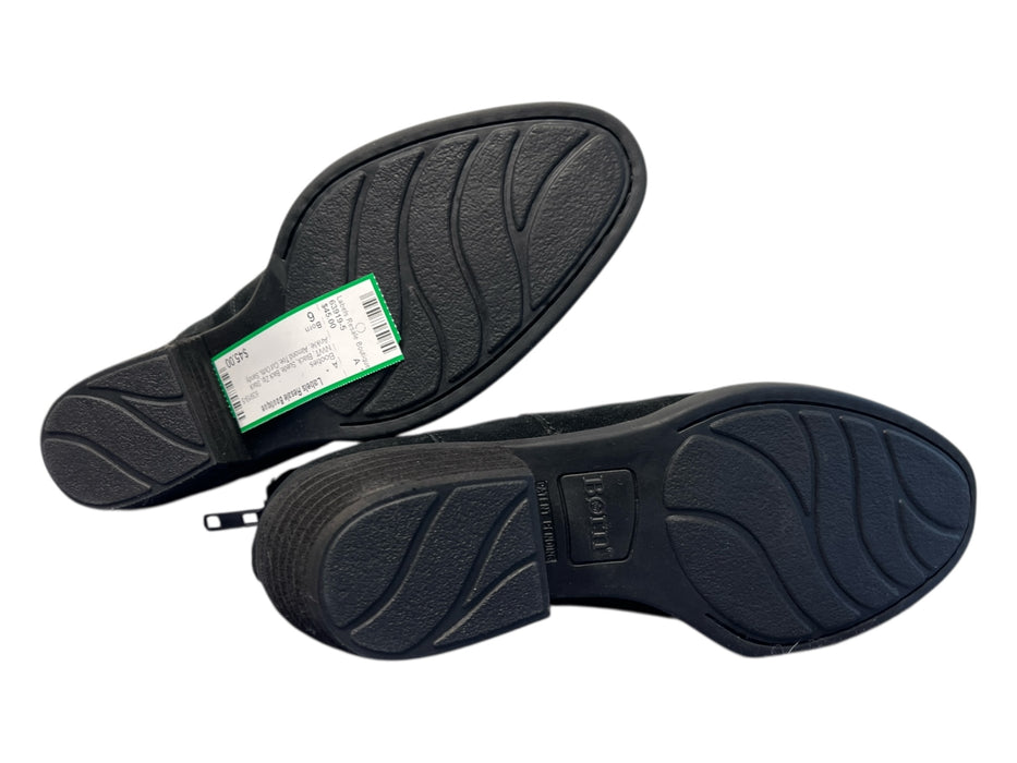 Born Shoe Size 6 Black Suede Back Zip Stack Ankle Almond Toe Cut Outs Booties Black / 6