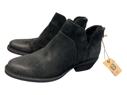 Born Shoe Size 6 Black Suede Back Zip Stack Ankle Almond Toe Cut Outs Booties Black / 6