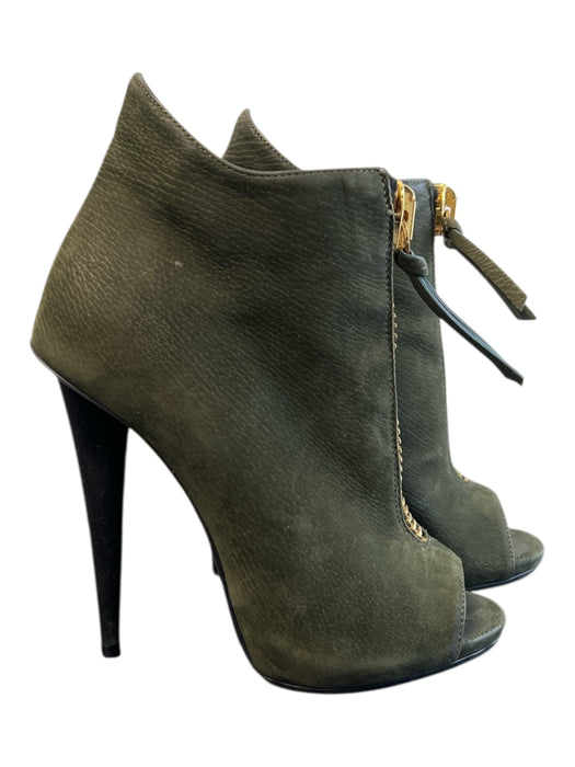 Giuseppe Zanotti Shoe Size 36 Olive Green Nubuck Peep Toe Gold Zipper Booties Olive Green / 36