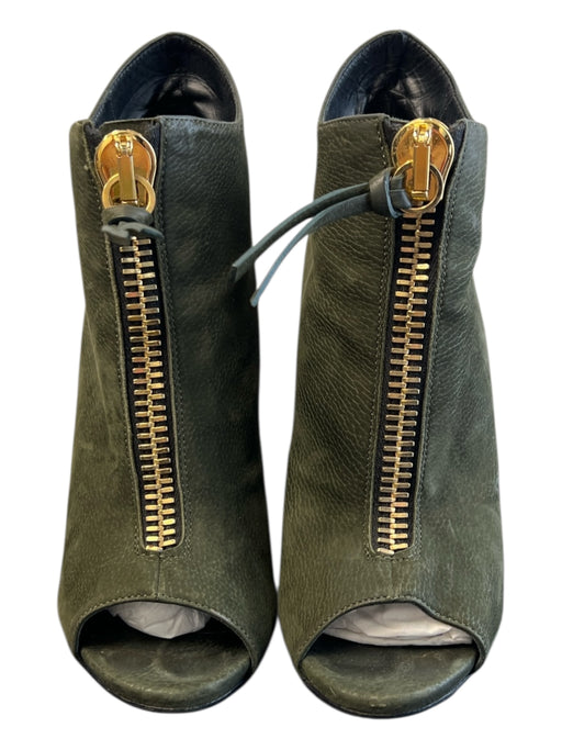 Giuseppe Zanotti Shoe Size 36 Olive Green Nubuck Peep Toe Gold Zipper Booties Olive Green / 36
