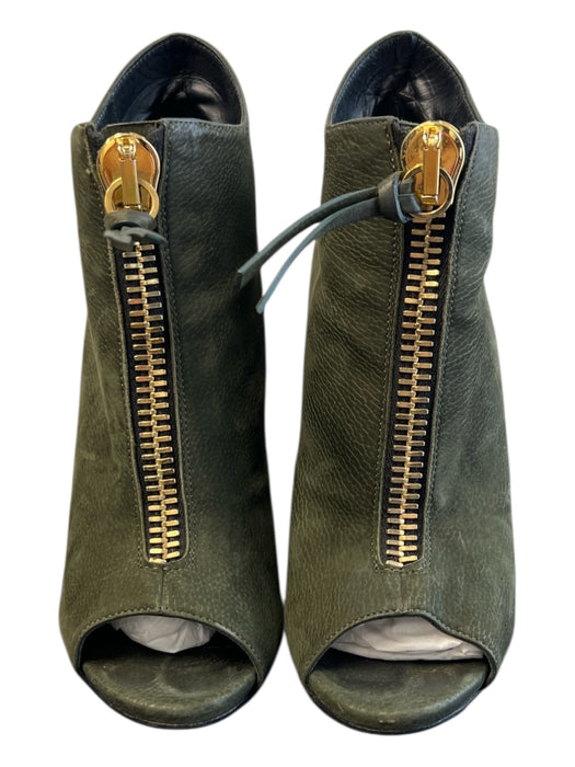 Giuseppe Zanotti Shoe Size 36 Olive Green Nubuck Peep Toe Gold Zipper Booties Olive Green / 36