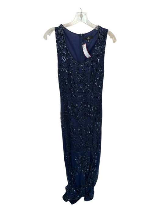 Lulus Size M Navy Beaded Sleeveless Back Zip V Neck Gown Navy / M