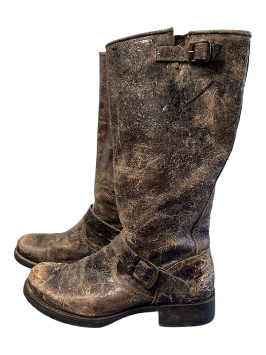 Frye Shoe Size 9.5 Brown Leather Round Toe Calf Length Buckle Detail Boots Brown / 9.5