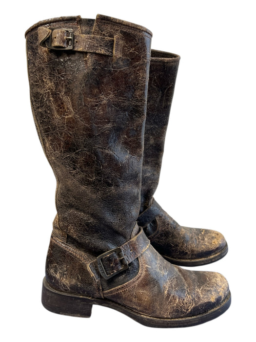 Frye Shoe Size 9.5 Brown Leather Round Toe Calf Length Buckle Detail Boots Brown / 9.5