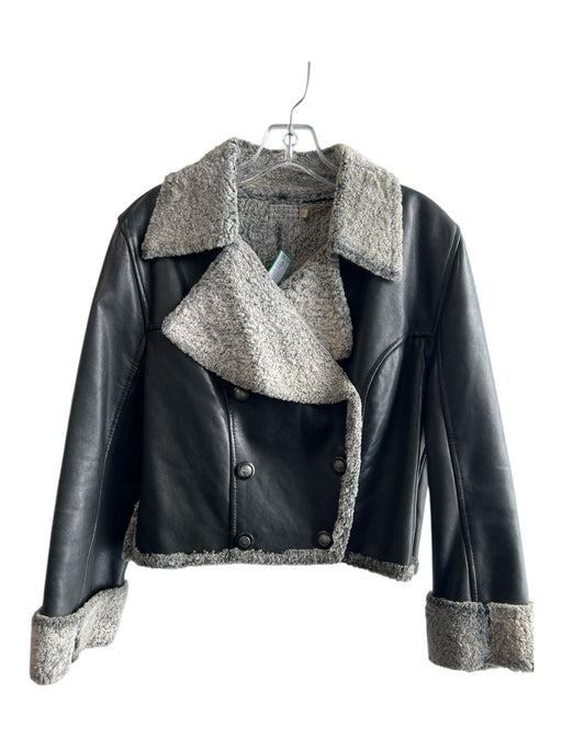 Absolu Size 1 Black No Fabric Tag Leather Double Breast Fur Lined Cropped Jacket Black / 1