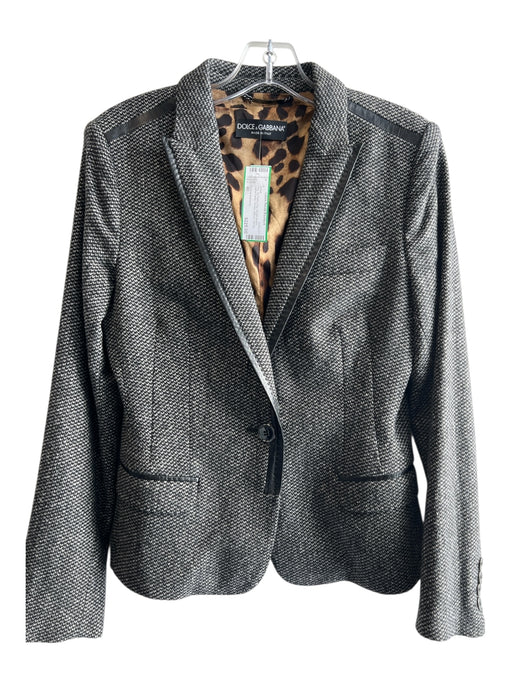Dolce & Gabbana Size 40 Grey No Fabric Tag Single Button Leather Detail Jacket Grey / 40