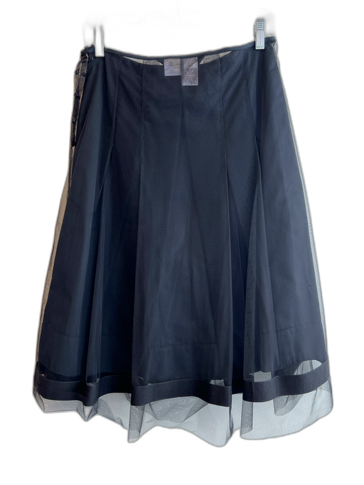 Max Mara Size 8 Black Polyester Overlay Knee Length Zip Button Skirt Black / 8