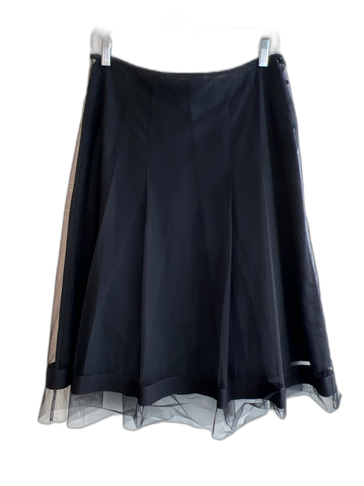 Max Mara Size 8 Black Polyester Overlay Knee Length Zip Button Skirt Black / 8