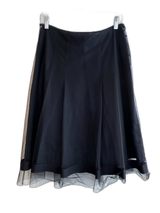 Max Mara Size 8 Black Polyester Overlay Knee Length Zip Button Skirt Black / 8