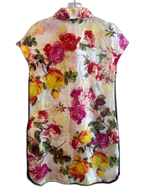 D & G Size Medium Multi Silk Floral Collared Cap Sleeve Button Down Dress Multi / Medium