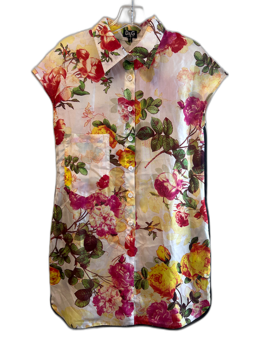 D & G Size Medium Multi Silk Floral Collared Cap Sleeve Button Down Dress Multi / Medium