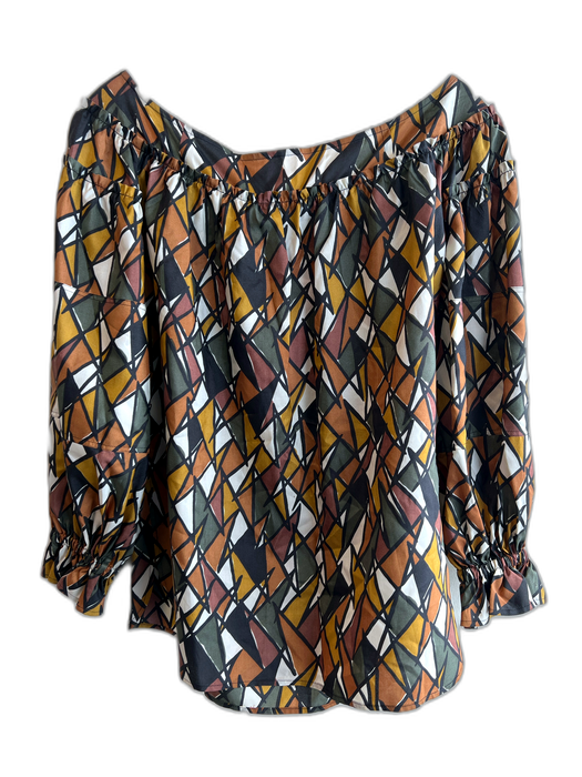 Yves Saint Laurent Size 38 Brown, Black & Multi Silk Blend Off Shoulder Top Brown, Black & Multi / 38