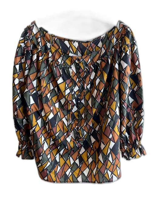 Yves Saint Laurent Size 38 Brown, Black & Multi Silk Blend Off Shoulder Top Brown, Black & Multi / 38