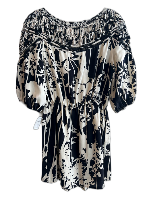 3.1 Phillip Lim Size 8 Cream & Black Silk Abstract Floral Stretch Waist Dress Cream & Black / 8