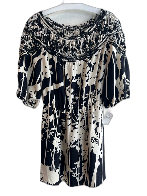 3.1 Phillip Lim Size 8 Cream & Black Silk Abstract Floral Stretch Waist Dress Cream & Black / 8