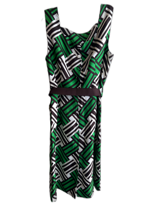 Milly Size 12 green white & brown No Fabric Tag Sleeveless Broken Lines Dress green white & brown / 12