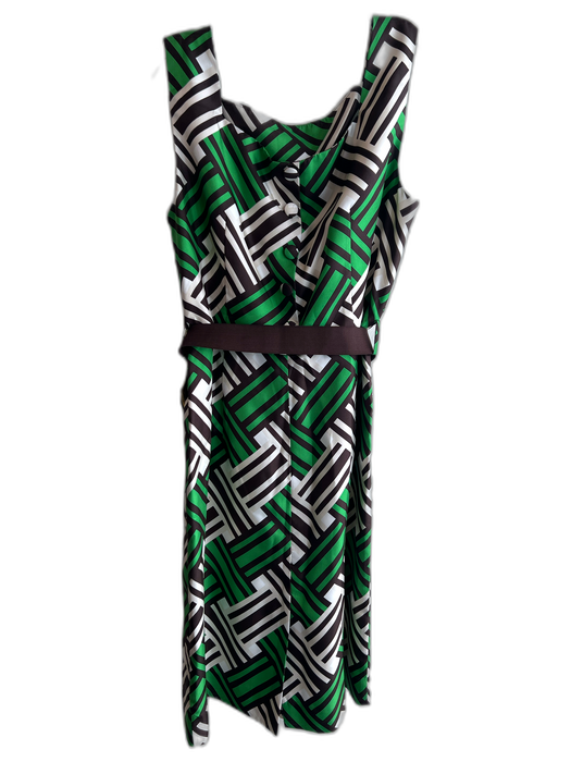 Milly Size 12 green white & brown No Fabric Tag Sleeveless Broken Lines Dress green white & brown / 12