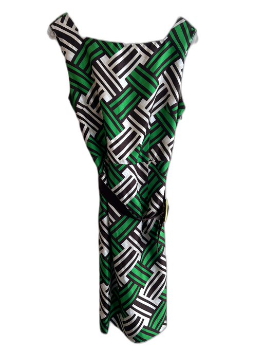 Milly Size 12 green white & brown No Fabric Tag Sleeveless Broken Lines Dress green white & brown / 12