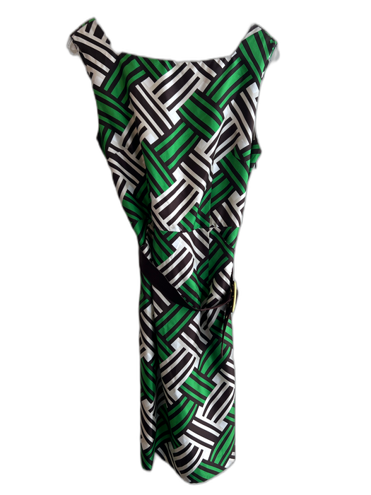 Milly Size 12 green white & brown No Fabric Tag Sleeveless Broken Lines Dress green white & brown / 12