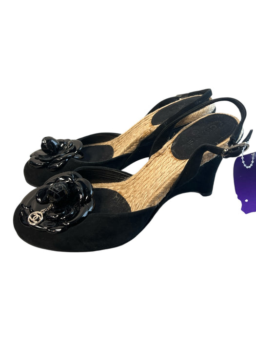 Chanel Shoe Size 38 Black Suede & Patent Leather Slingbacks Round Toe Shoes Black / 38