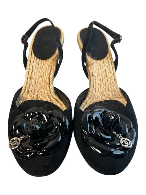 Chanel Shoe Size 38 Black Suede & Patent Leather Slingbacks Round Toe Shoes Black / 38